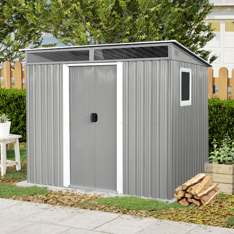 Remise de rangement extérieure en métal avec fenêtre et plaque transparente, Gris / Blanc