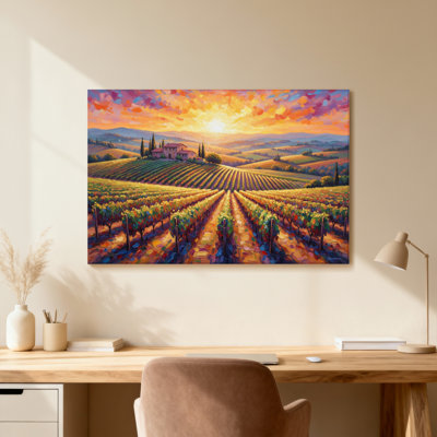 Paysage pittoresque et urbain avec coucher de soleil et vignoble