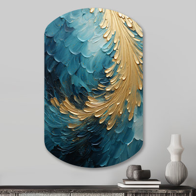 Gold Teal Ocean Spiral I - Abstract Spirals Cylinder Metal Print Wall Art, Gold Asymmetrical Metal Wall Decor