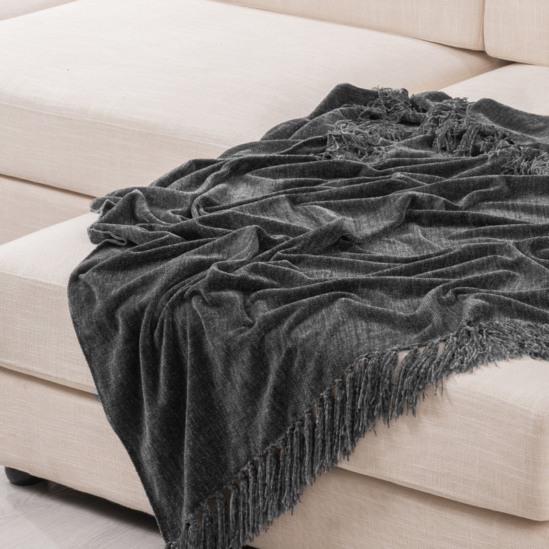 Jeté en chenille douce, Fer noir, L 60 po x l 50 po