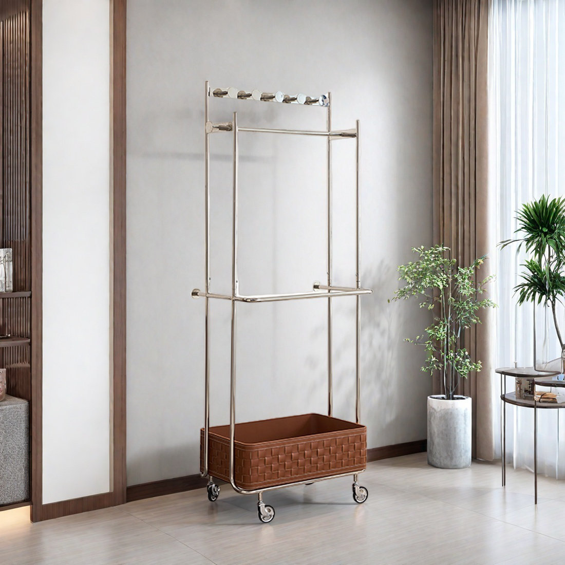 Hide Coat Rack Orren Ellis Metallic Leather Coat Rack Storage | Wayfair
