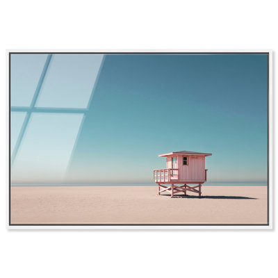 Décoration de bord de mer rose, impression encadrée, impression acrylique encadrée par Notoriart, cadre blanc, 45 x 30