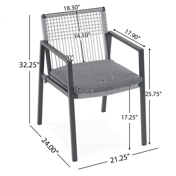 Latitude Run® Outdoor Dining Chair Set Of 2, Aluminum + Rope , Outdoor ...