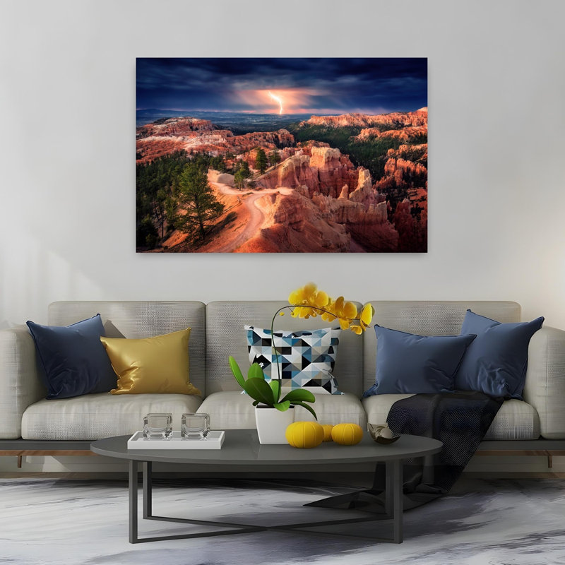Lightning over Bryce Canyon Dramatic Abstract Contemporary Landscape Ocean Wall Art Print 1 Piece Wrapped Canvas Wall Art