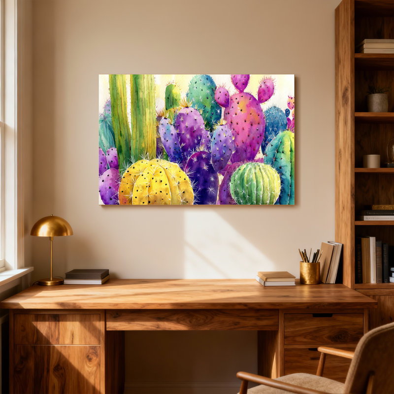 Plantes et fleurs, cactus colorés, reproduction d'art à l'aquarelle Z251224084240944411, H 20 po x l 30 po