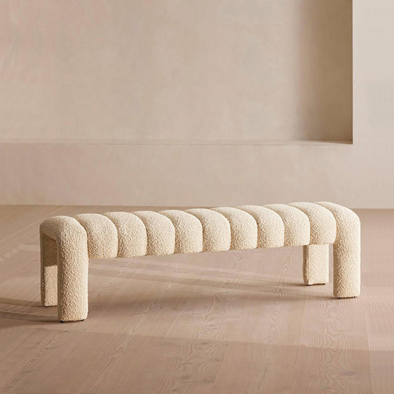 Banc rembourré en mélange de polyester Carraton, H 15,74 po x l 62,99 po x P 19,68 po, Beige