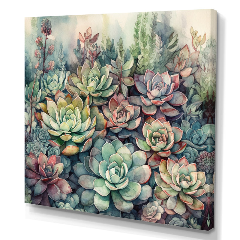 «Haidan Green Red Cactus Scenery I», reproduction sur toile, H 16 po x l 16 po, Toile tendue