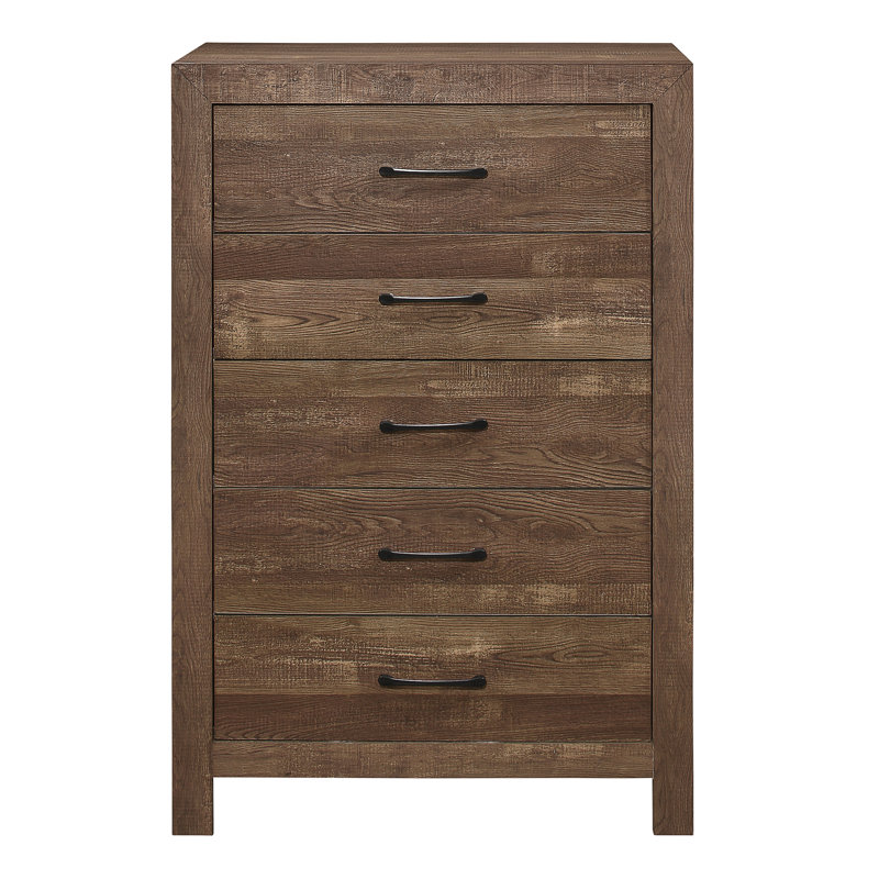 Commode 5 tiroirs Davaya, Brun rustique