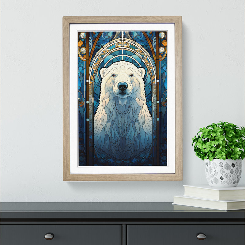 XYZ-FRM-V1223-5194 Polar Bear Nouveau - Single Picture Frame Print on Wood, Oak, 34cm H x 25cm W x 2cm D