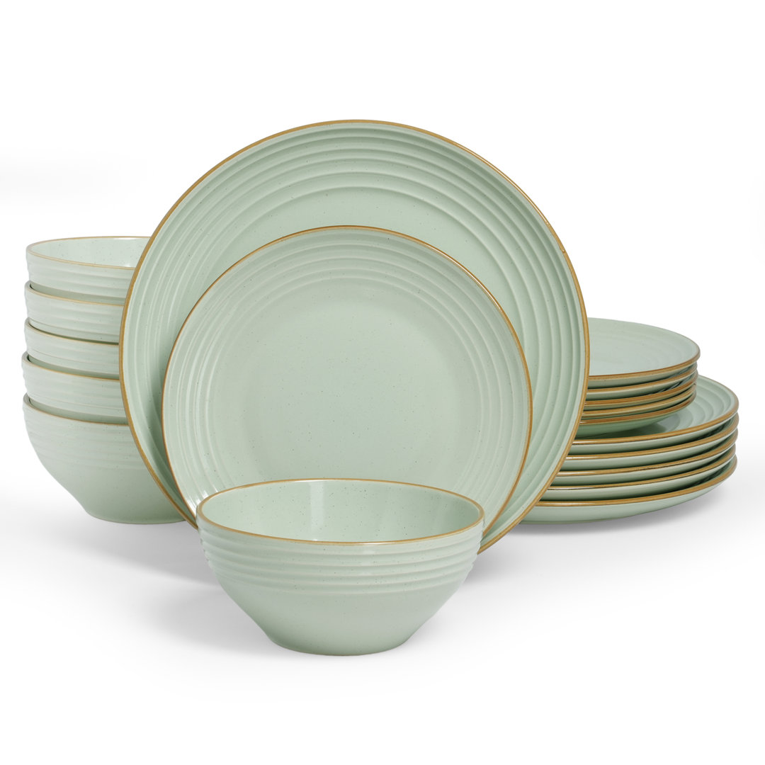  18 Piece Stoneware Dinnerware Set, Dish Set for 6 Famiware 