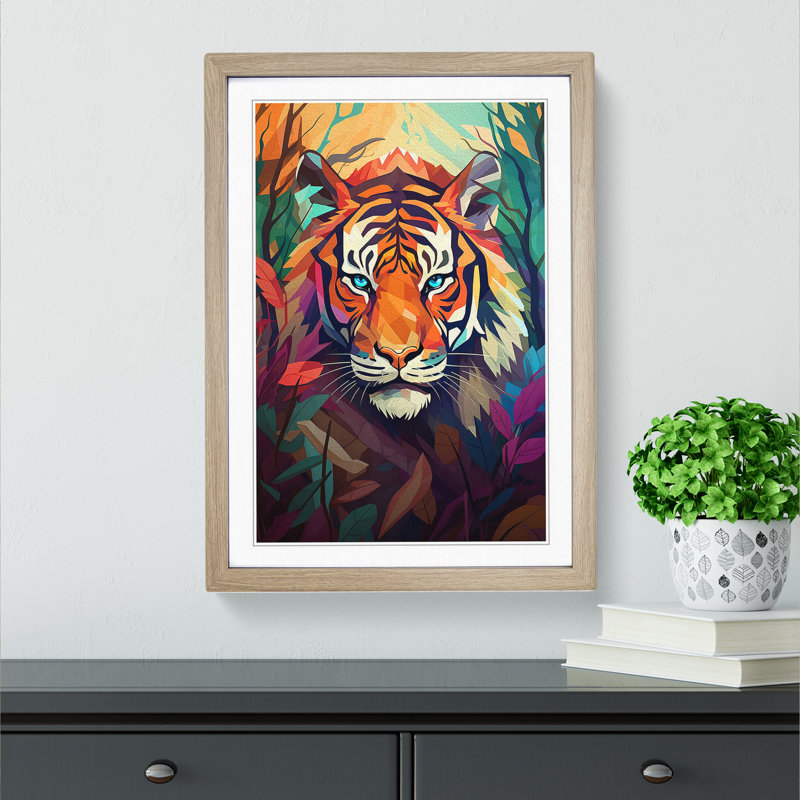 XYZ-FRM-V1223-6186 Tiger Orphism 1 Piece Single Picture Frame Wall Art, 46cm H x 34cm W x 2cm D, Oak
