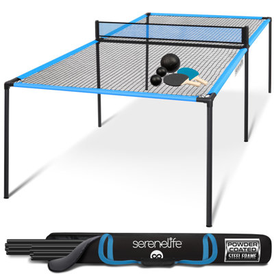 Table de ping-pong Serenelife Trampoline - Structure en acier thermolaqué robuste et connecteurs - Pleine taille 94 po - Table de ping-pong à la main avec raquettes, petites et grandes balles - intérieur / extérieur, plage, salle de jeux