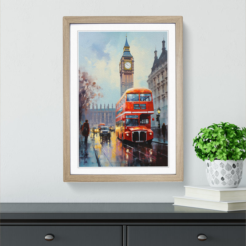 London Impressionism - Single Picture Frame Print on Wood, Oak, 34cm H x 25cm W x 2cm D