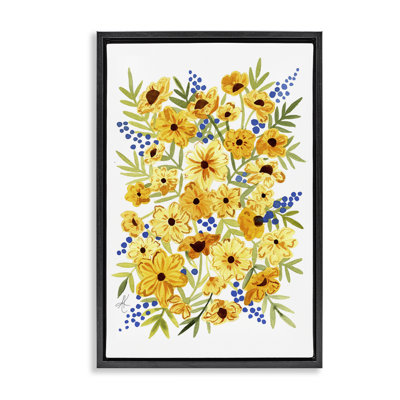 Toile flottante encadrée "Cosmos & Berries" jaune par Alexandria Gilbert Kincaid