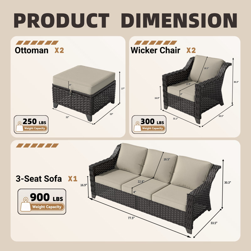 5 - Person Seating Group with Cushions, Beige