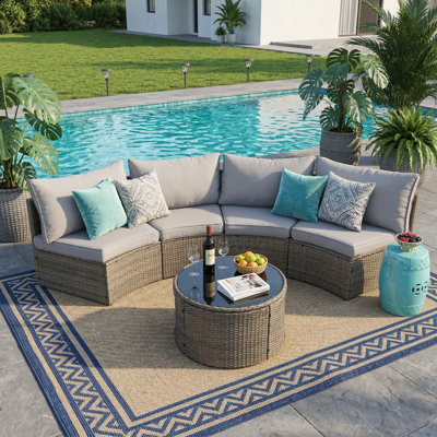 Ensemble de canapés de patio gris clair durable, canapé modulaire en rotin moderne pour les réceptions en plein air