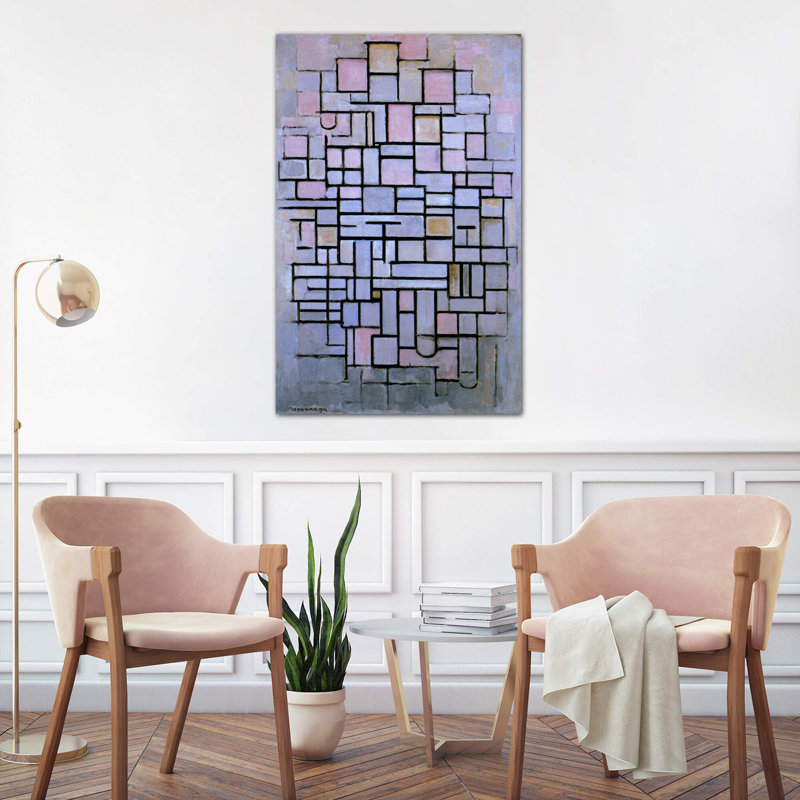 Composition 6 1914 by Piet Mondrian - Painting on Canvas, 101.6 cm H x 66.04 cm W x 1.91 cm D, No Frame
