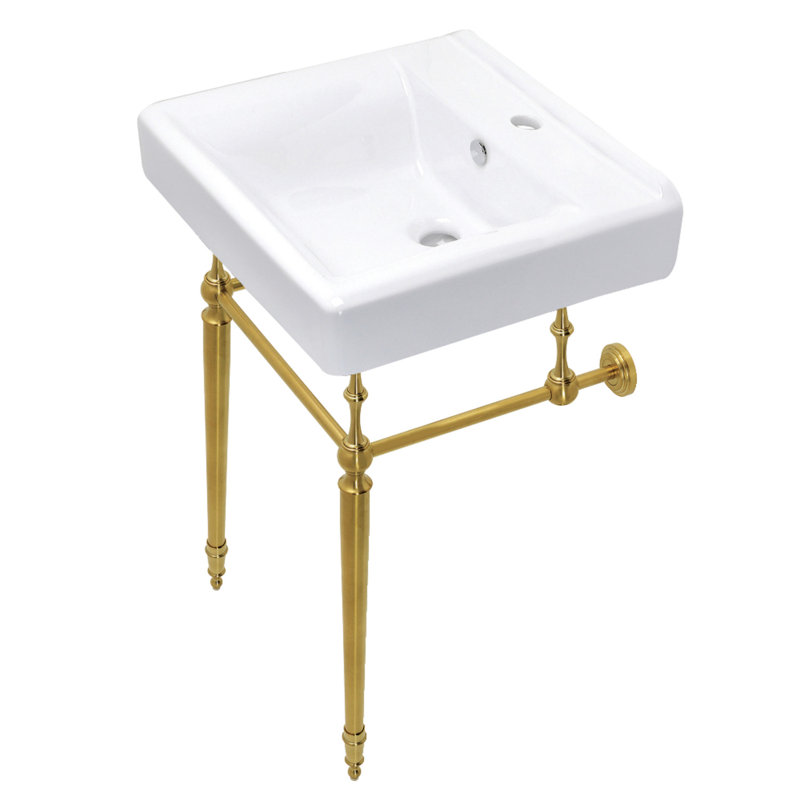 Lavabo de salle de bain console Edwardian, Blanc / laiton brossé
