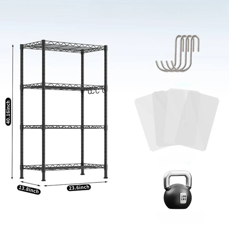 Four-Tier Black Metal Storage Rack
