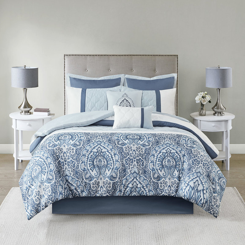 Édredon pour très grand lit 8, motif bleu, 1 coussin, 2 coussins décoratifs, fer à repasser à vapeur 8 pièces, imprimé à pièces, rembourrage,