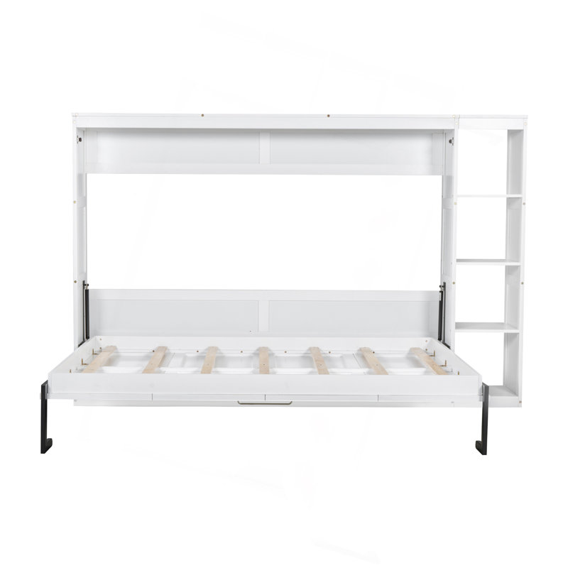 Lit escamotable avec bibliothèque Murphy, Lit double, Blanc