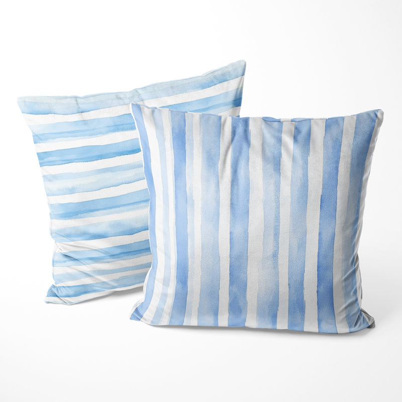 Coussin décoratif moderne à rayures bleues et blanches, H 20 po x l 20 po