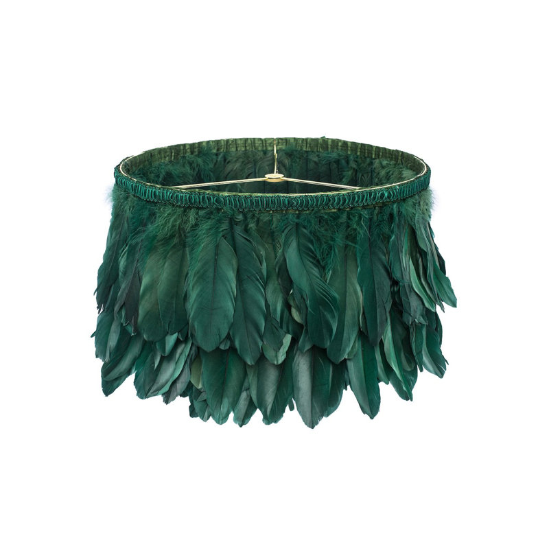 Abat-jour tambour en plumes (araignée), Vert, H 9,84 po x l 13,78 po x P 13,78 po
