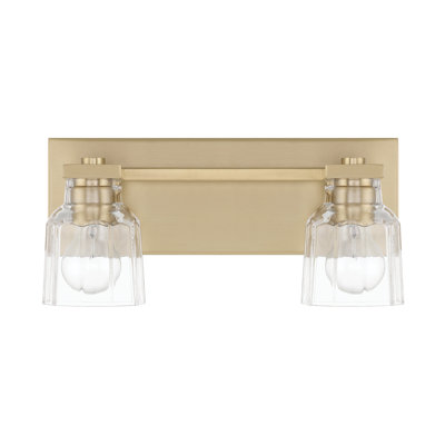 Babb 15-inch 2-light Champagne Gold Vanity Light with Clear Ribbed Glass Shades