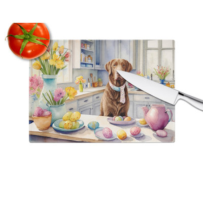 Decorating Easter Chesapeake Bay Retriever Glass Cutting Board