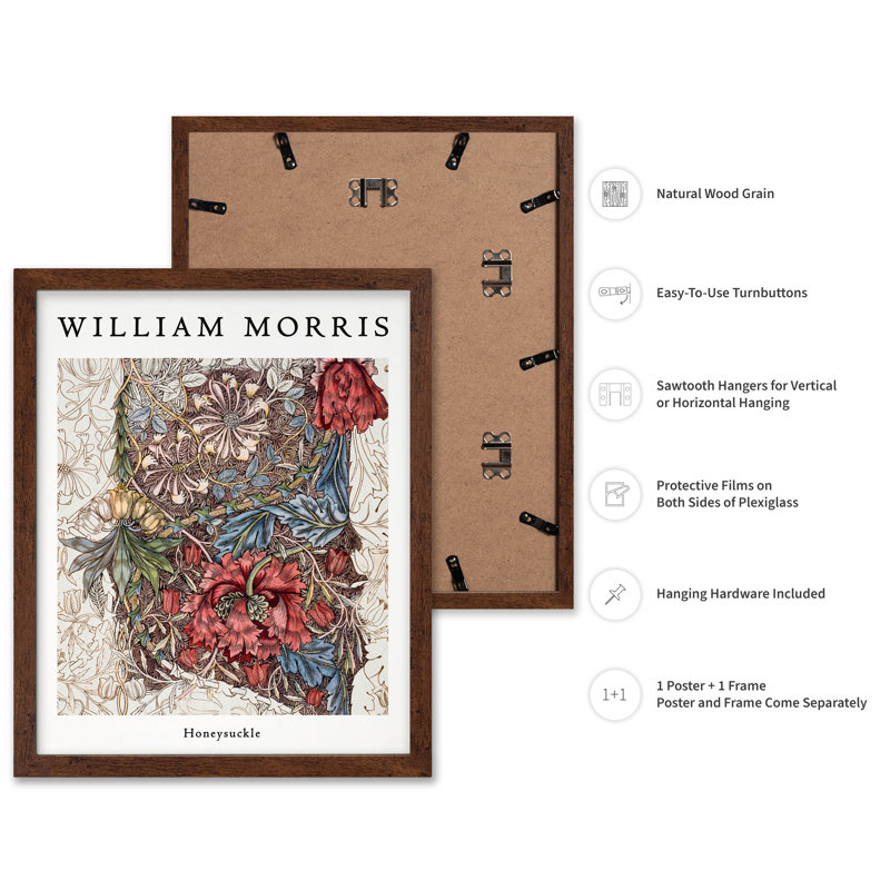 William Morris - Chèvrefeuille No2, Poster, 18"H x 24"W, Brown Framed