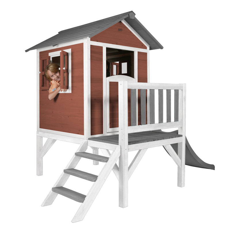 AXI 240cm W x 167cm D Outdoor Hemlock Wood Playhouse, Red/Grey