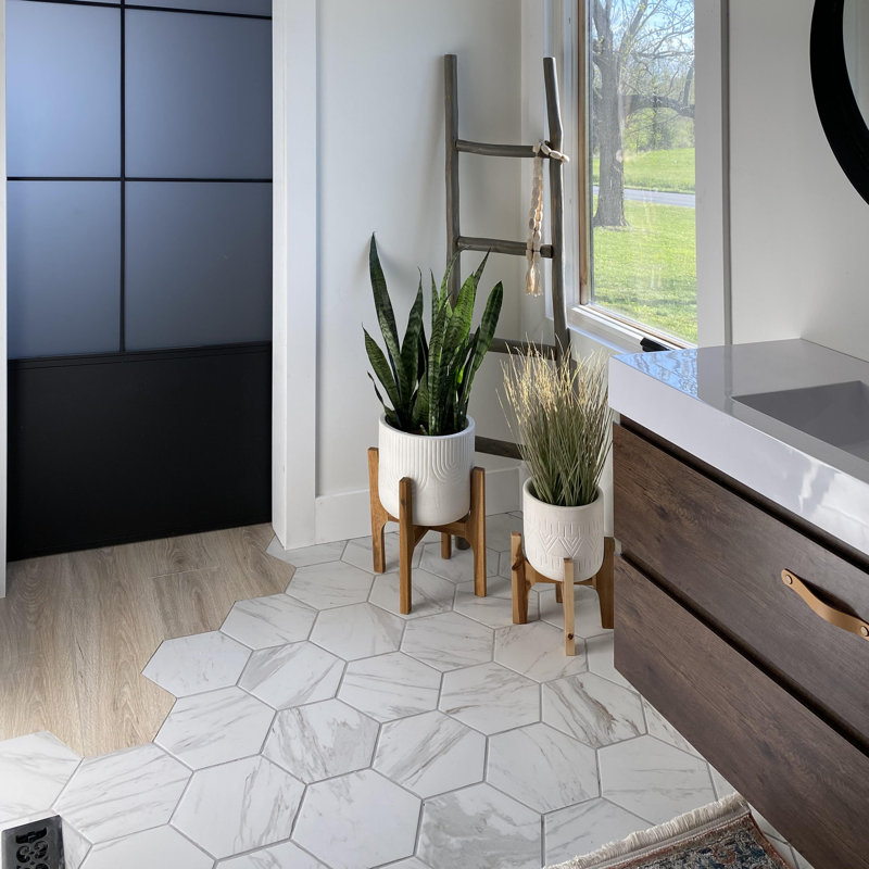 Classico Carrara 7" x 8" Porcelain Marble Look Wall & Floor Tile