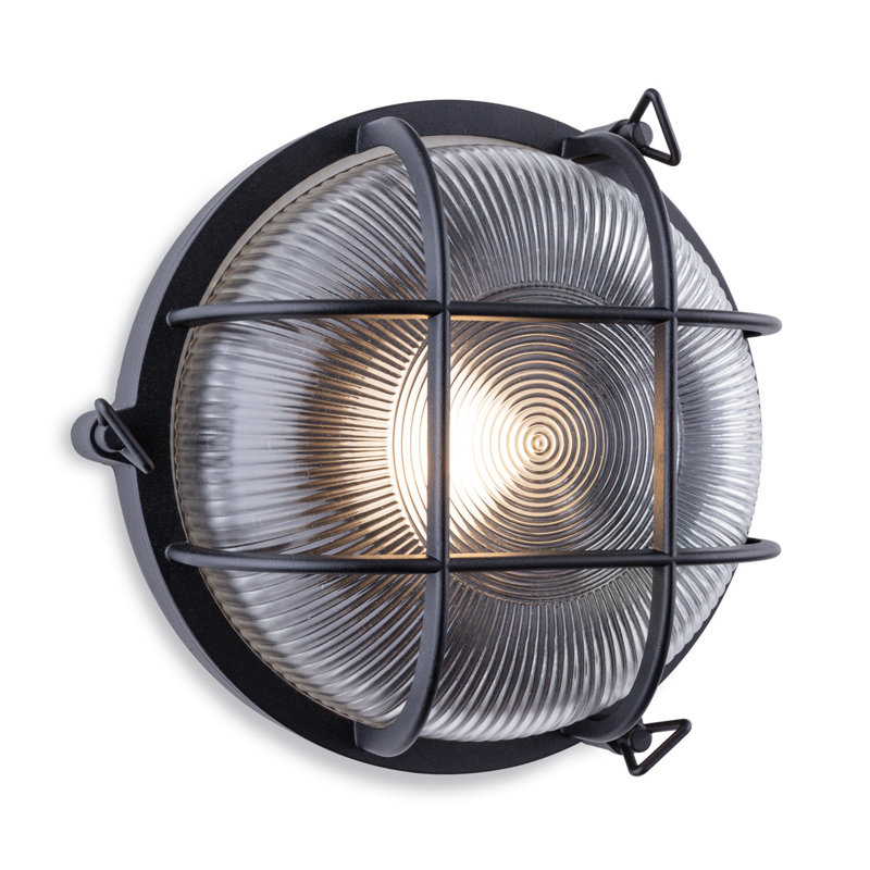 Matte Black 9.44cm H Ribbed Glass Outdoor Bulkhead Light