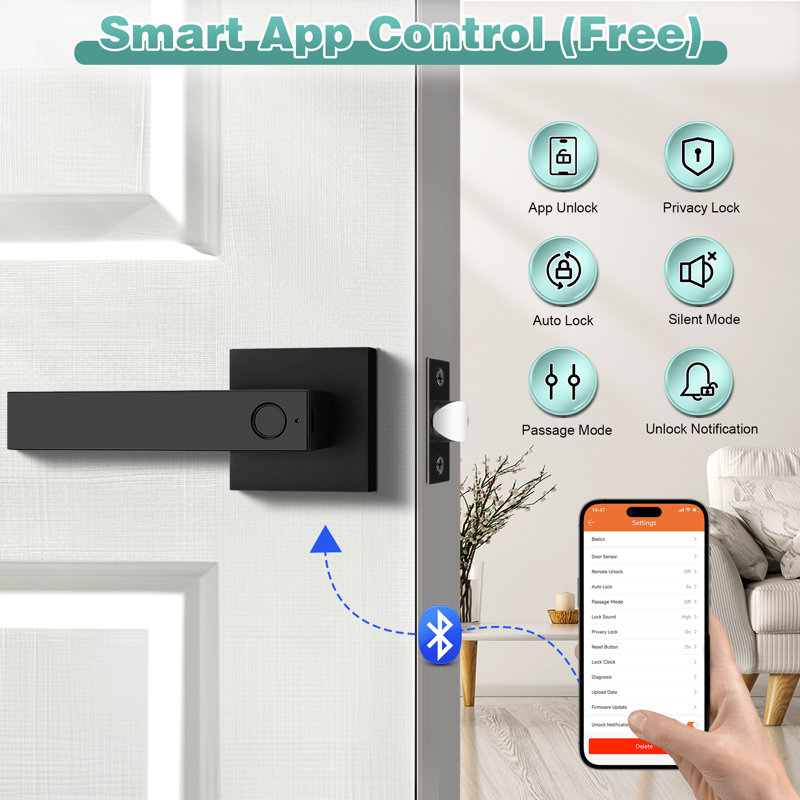 Probrico Fingerprint Door Lock Biometric Electronic with Smart Lock Keyless Entry Door Handle Lock with App, Matte Black
