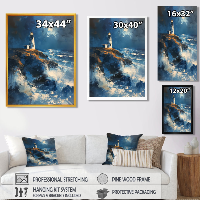 Décoration murale phare bleu orageux II - Phares, H 30 po x l 40 po, Cadre flottant noir