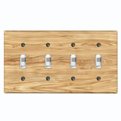 Metal Light Switch Plate Cover; US Standard Size 4 Gang Toggle - Printed Image of Modern Wood Pattern