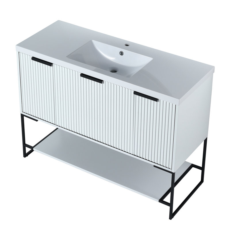 Meuble-lavabo 48 po avec lavabo en résine - Armoire autoportante moderne en contreplaqué blanc, Blanc