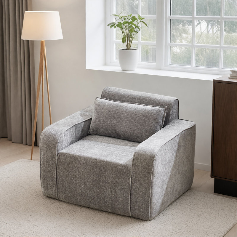 Boneless Sofa, 37'' Wide Oversized Accent Chair Set Of 1, Chenille Mid Century Modern Armchair For Living Room Bedroom, Comfy Accent Chair Single Sofa