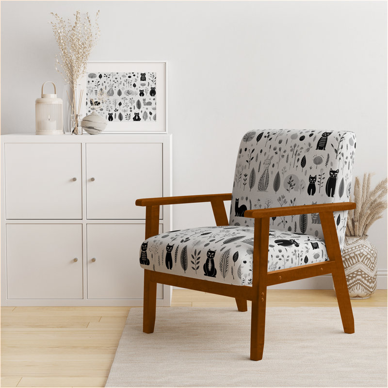 Chaise à accoudoirs décontractée rembourrée Minimalist Forest Animal, Blanc/Noir, Brun