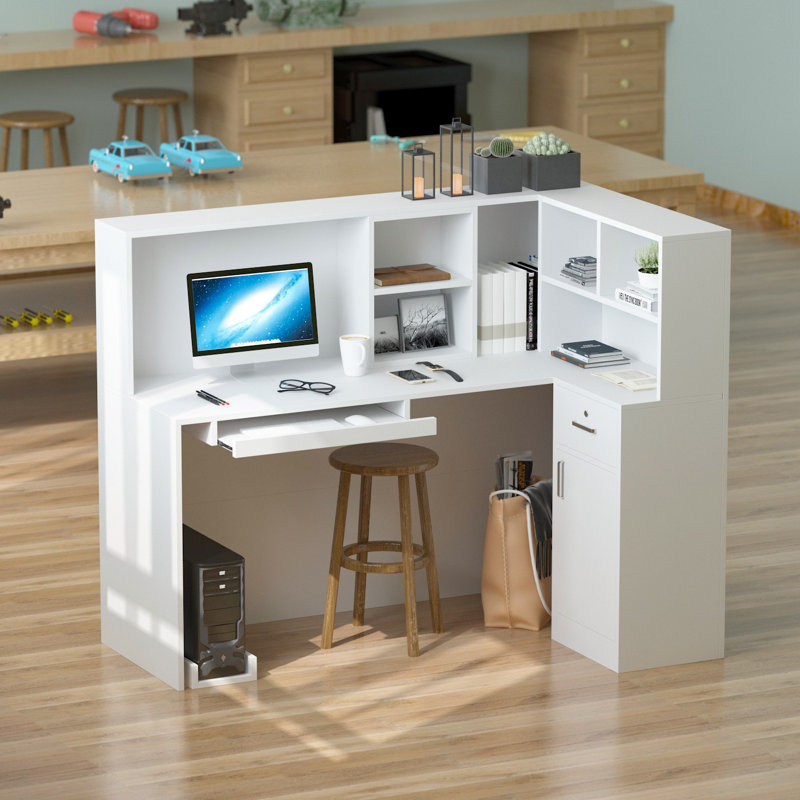 Bureau de réception moderne en forme de L - Solution de rangement élégante pour les bureaux et les espaces de vente au détail