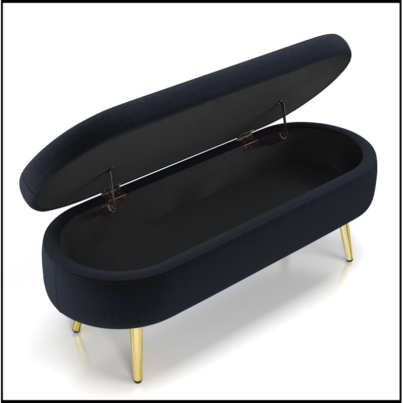 Banc de rangement ovale avec pieds en métal, Noir
