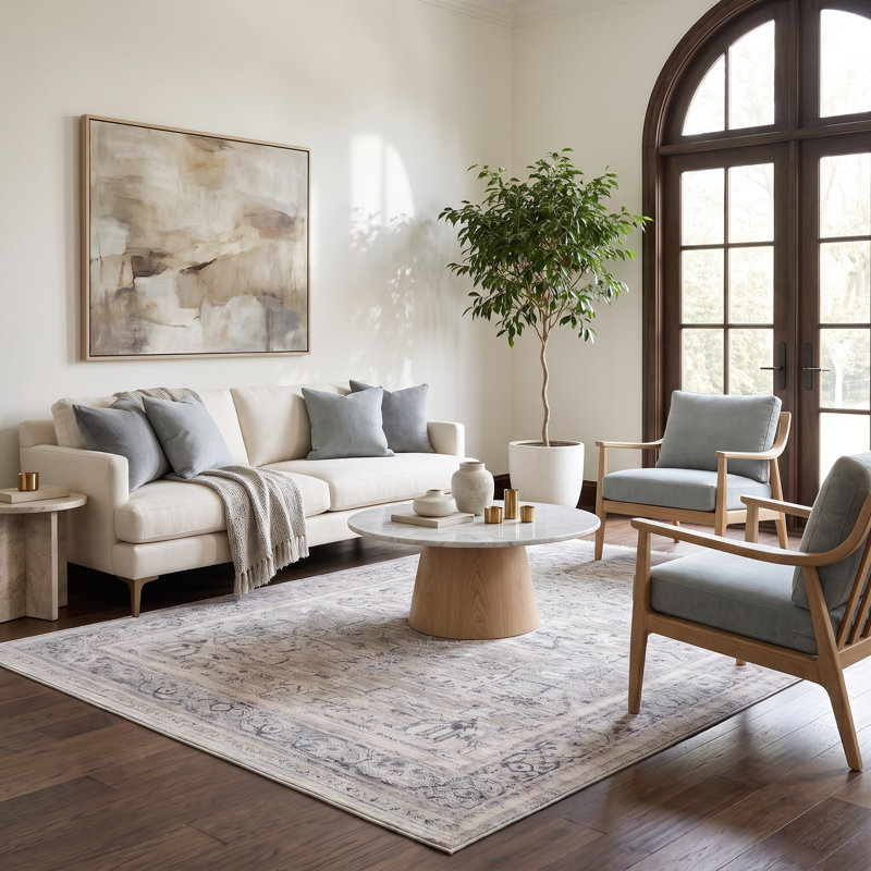 Nevada Collection Bordered Cream and Grey Rug, Rectangle 2' x 3'