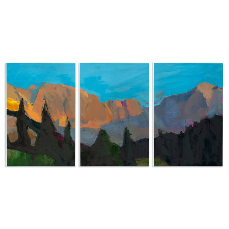 Ensemble de 3 plaques murales Blue Sky Over Mountain Peaks, design par Julie Denise