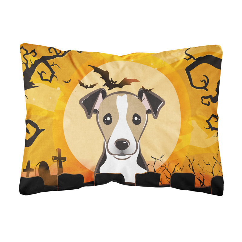 Coussin décoratif intérieur/extérieur en tissu d’halloween jack terrier , Noir