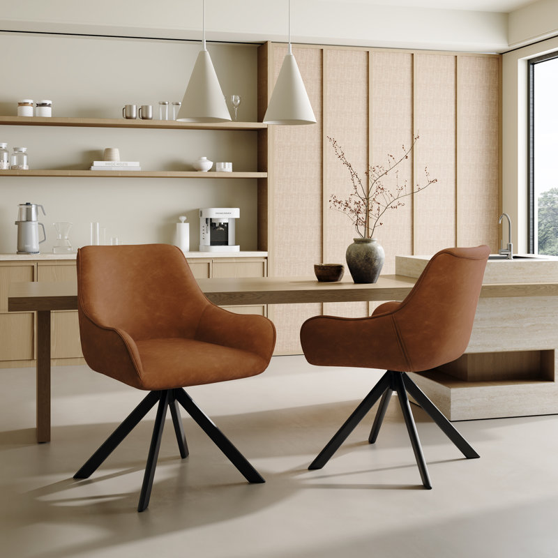 Gefjun 46cm H Upholstered Metal Armchair in Light Brown, 2