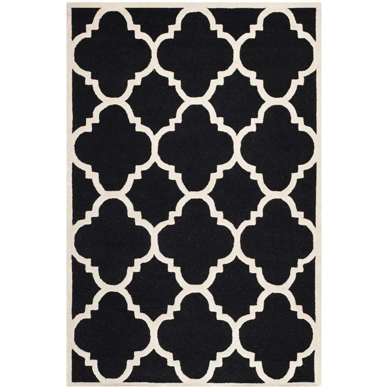 Tapis noir / ivoire en laine touffeté à la main Cannen, Rectangle de 3 pi x 5 pi