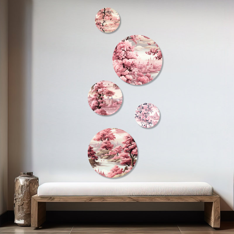 Toile Tales Victorian Castle - ensemble d'art mural floral rond floral de 5