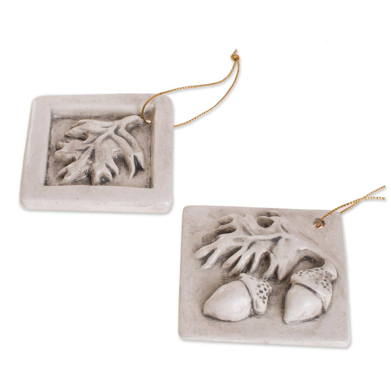 Ensemble d'ornement suspendu en céramique 4 pièces Acorn Leaves, Argent
