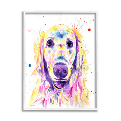 " Vivid Retriever Dog Pet Portrait " by Jen Seeley Painting Print