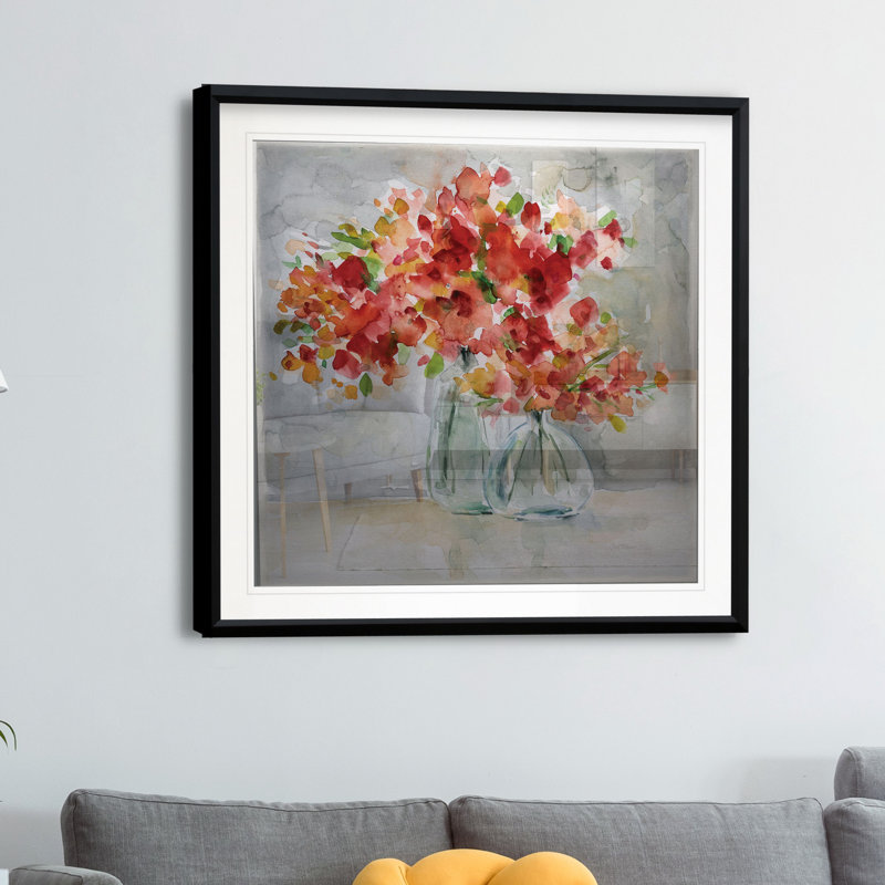 « red arrangement », reproduction sur toile, H 30,5 po x l 30,5 po x P 1,5 po, Cadre plastique noir